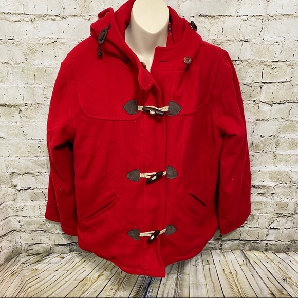 Vintage J Percy Red Wool Toggle Hooded Pea Coat - Picture 1 of 8